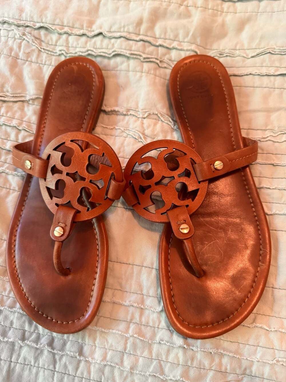 Tory Burch Miller Leather Sandals Tan Brown Size 9.5 M